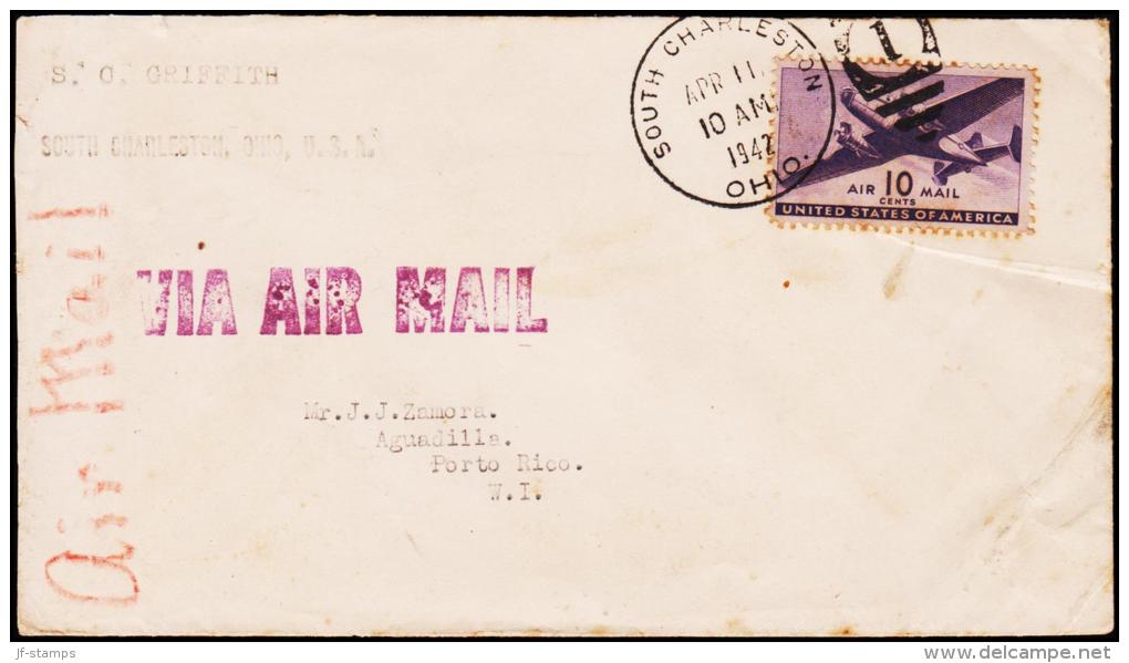 1942. 10 C. AIR MAIL SOUTH CHARLESTON APR 11 1942. To PUERTO RICO.  (Michel: USA 502) - JF177466 - Sonstige - Amerika
