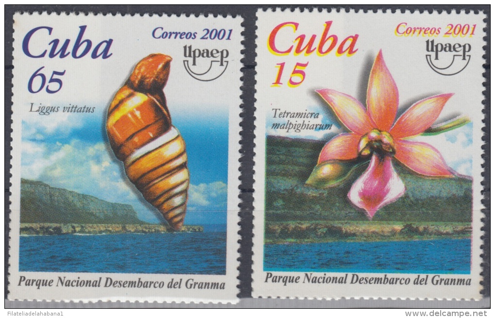 2001.23- * CUBA 2001. MNH. AMERICA UPAEP. PARQUE NACIONAL DESEMBARCO DEL GRANMA. ORQUIDEA. ORCHILD. CARACOL. SNAIL. - Neufs