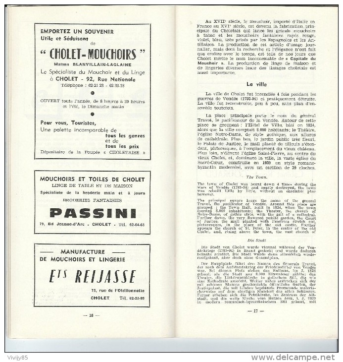 49 - Publication Jacques Petit  Du Syndicat D'initiative  " CHOLET " Et La Région Choletaise - Autres & Non Classés