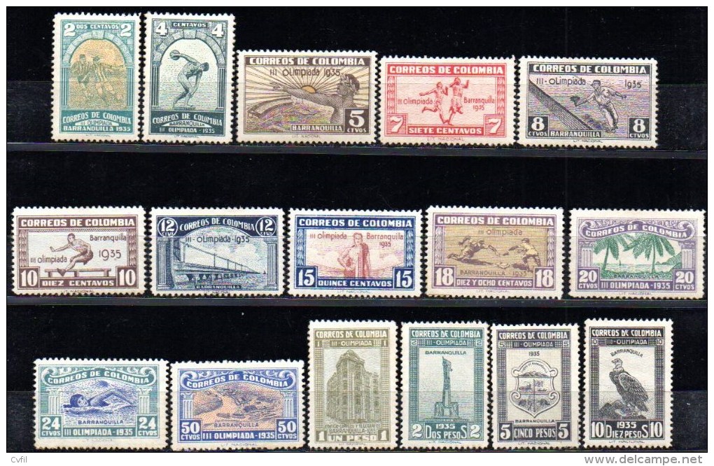 COLOMBIA 1935. The Scarce Complete Set Of The 3rd. Olympic Games At Barranquilla (16), Mint NH - Colombia