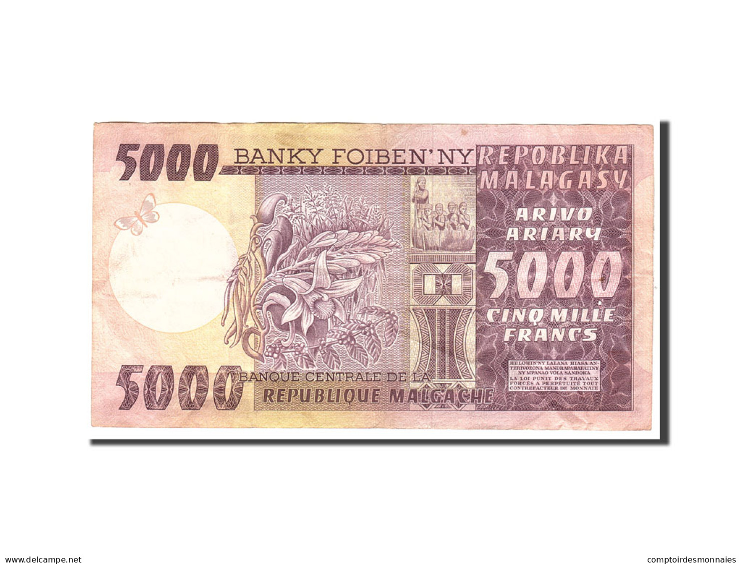 Billet, Madagascar, 5000 Francs = 1000 Ariary, Undated, Undated, KM:66a, TTB - Madagaskar