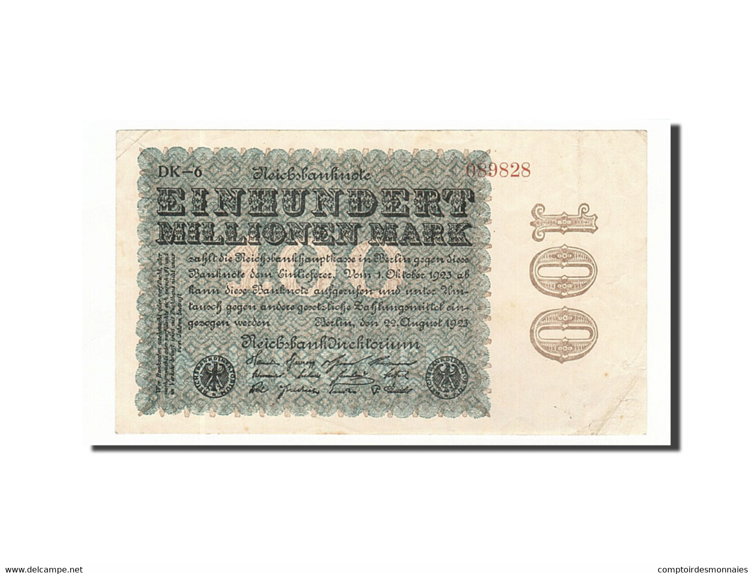 Billet, Allemagne, 100 Millionen Mark, 1923, 1923-08-22, KM:107e, TTB+ - 100 Millionen Mark