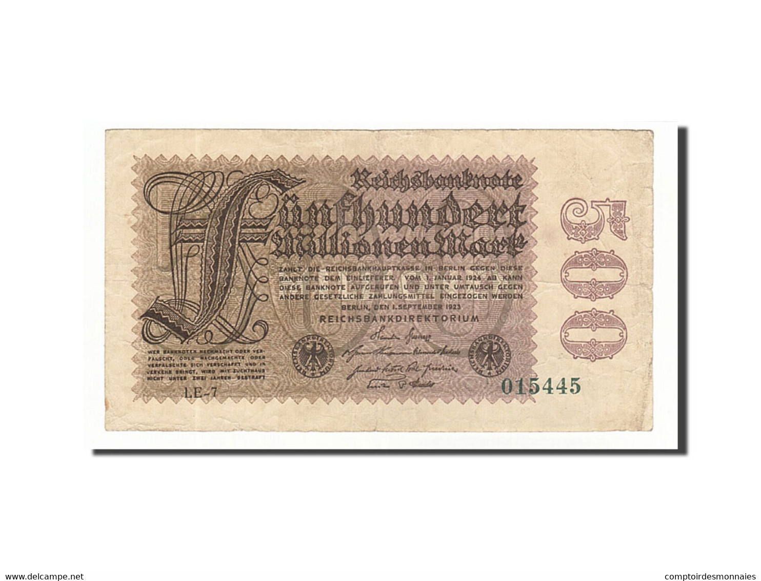 Billet, Allemagne, 500 Millionen Mark, 1923, 1923-09-01, KM:110e, TTB - 500 Miljoen Mark