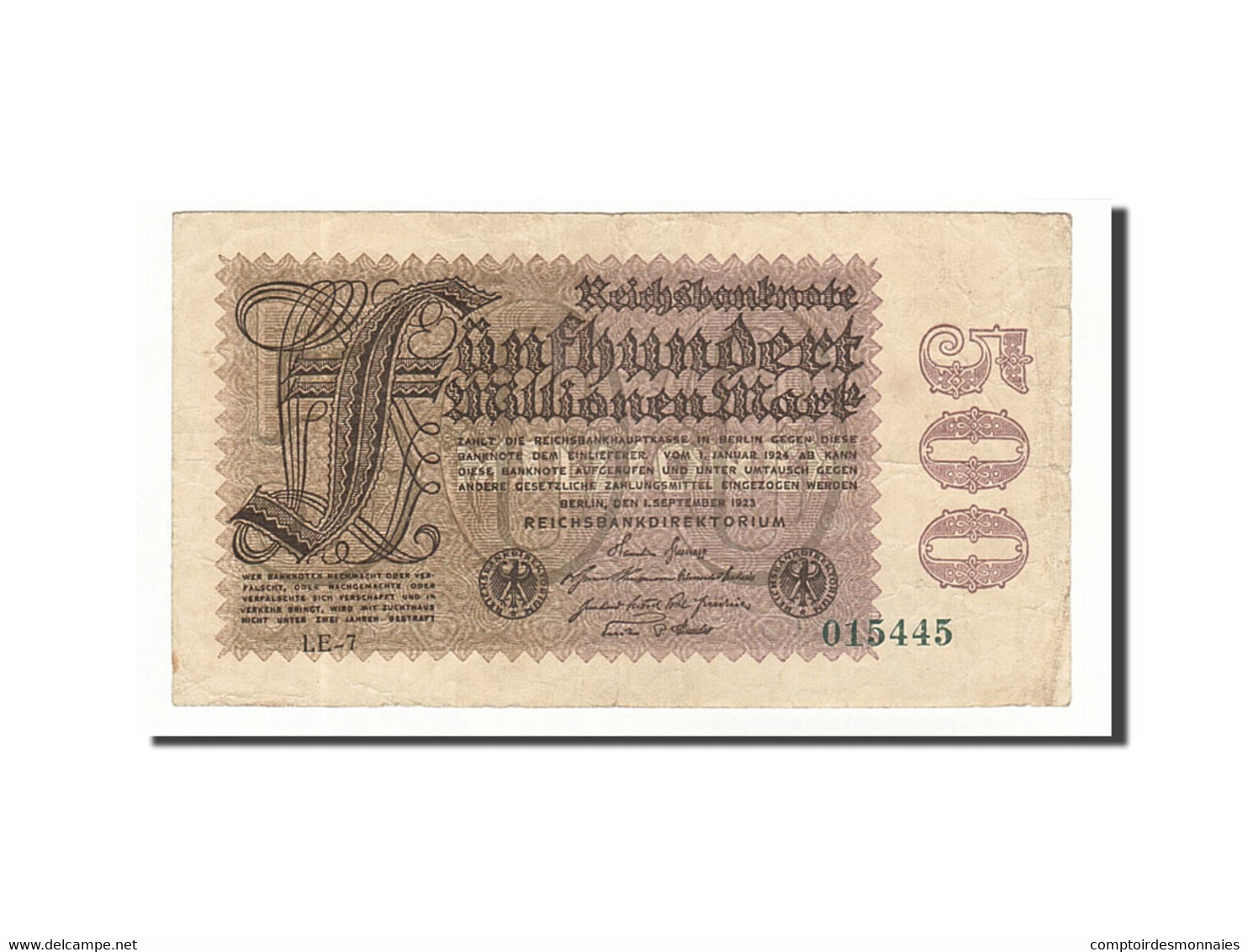 Billet, Allemagne, 500 Millionen Mark, 1923, 1923-09-01, KM:110e, TTB - 500 Millionen Mark