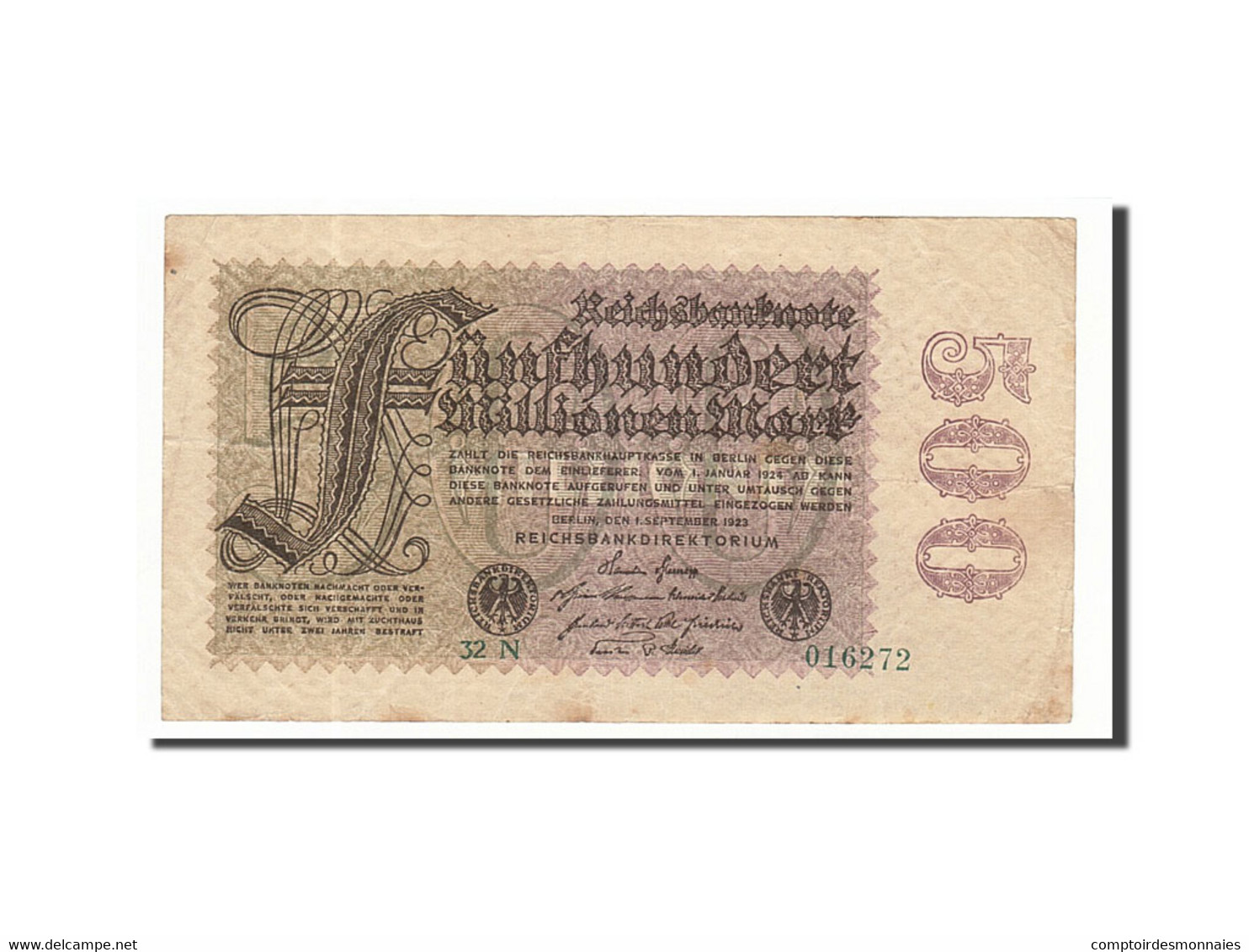 Billet, Allemagne, 500 Millionen Mark, 1923, 1923-09-01, KM:110b, TTB - 500 Millionen Mark