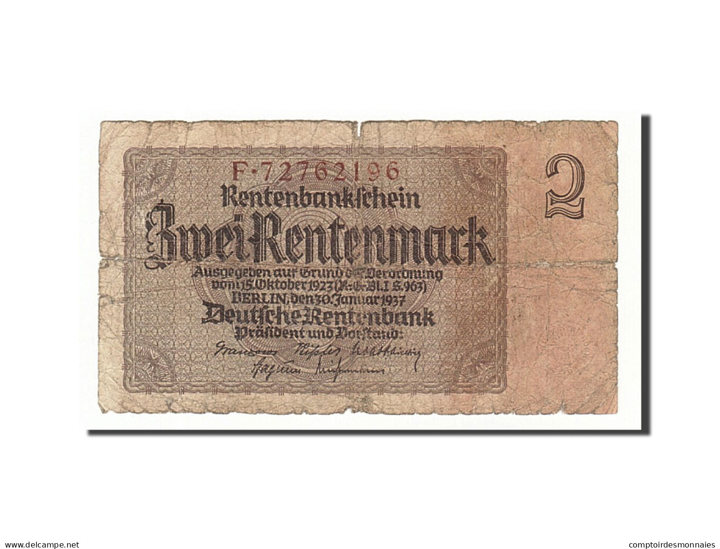 Billet, Allemagne, 2 Rentenmark, 1937, 1937-01-30, KM:174b, B+ - [13] Bundeskassenschein