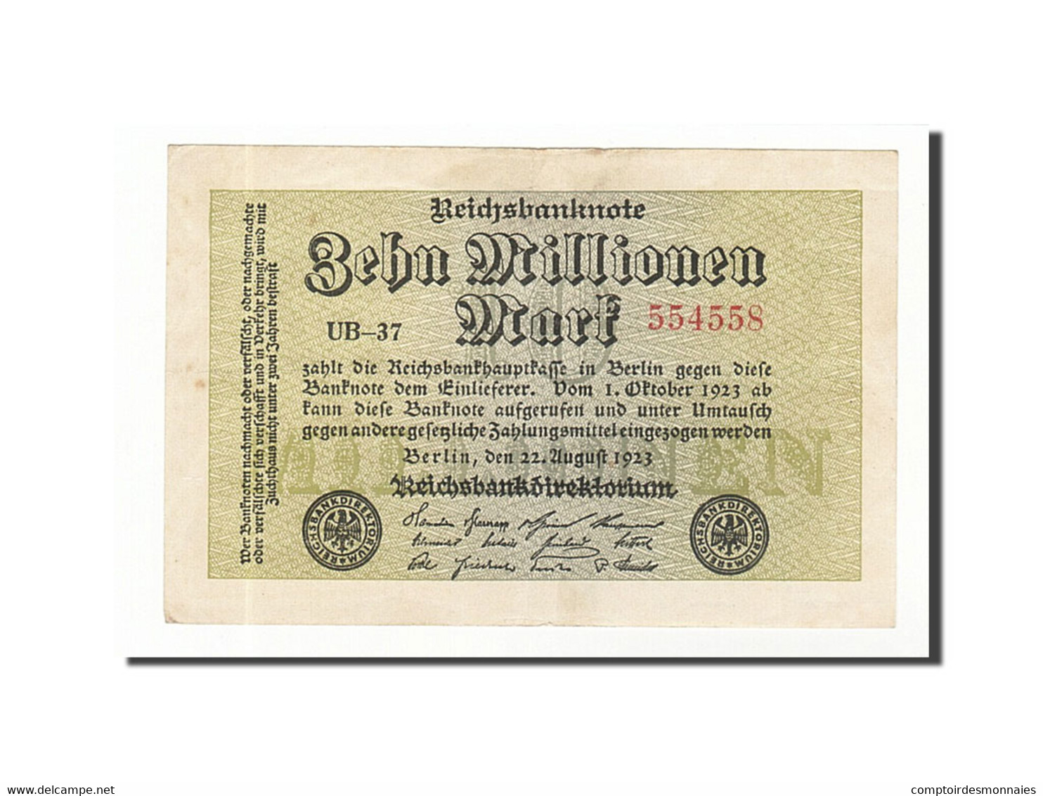 Billet, Allemagne, 10 Millionen Mark, 1923, 1923-08-22, KM:106a, TTB+ - 10 Miljoen Mark