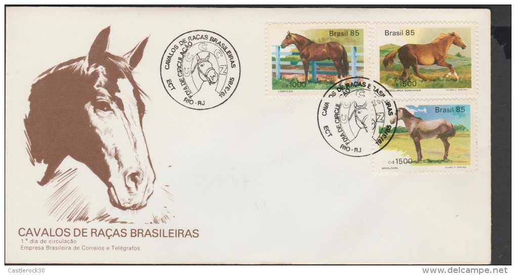 O) 1985 BRAZIL, HORSE BREEDS, FDC SLIGHT TONED, XF - FDC