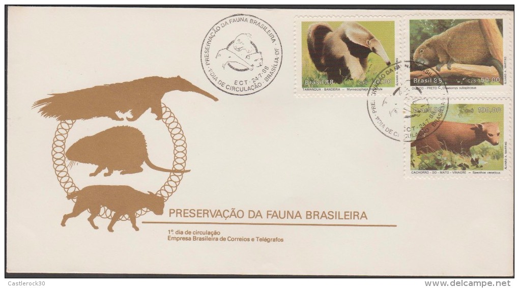 O) 1988 BRAZIL, MYRMECOPHAGA TRIDACTYLA - BEAR -ANTEATER, CHAETOMYS SUBSPINOSUS - PORCUPIN, SPEOTHOS VENATICUS - DOG VEN - FDC