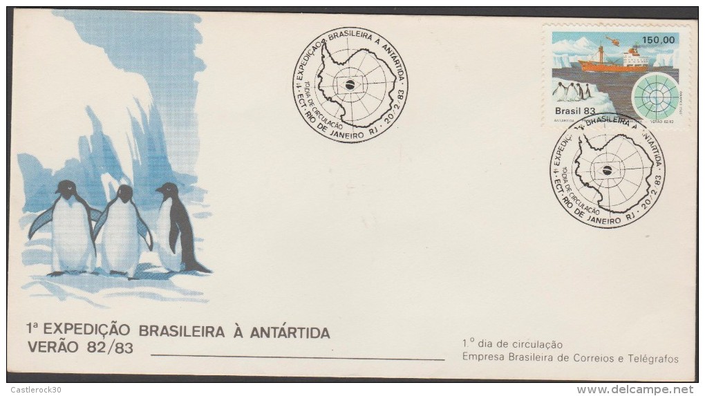 O) 1983 BRAZIL, BRAZILIAN EXPEDITION TO ANTARCTICA,  PENGUIN, FDC XF SLIGHT TONED - FDC