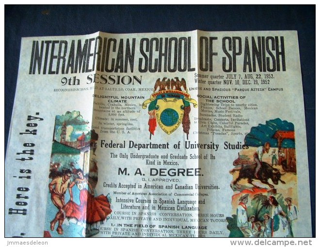 Mexico 1952 Cover To USA - Poster Of Spanish School - Building - Messico