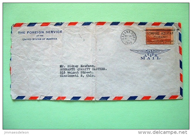 Cuba 1948 U.S. Foreign Service Cover To USA - Plane - Sugar Slogan - Brieven En Documenten