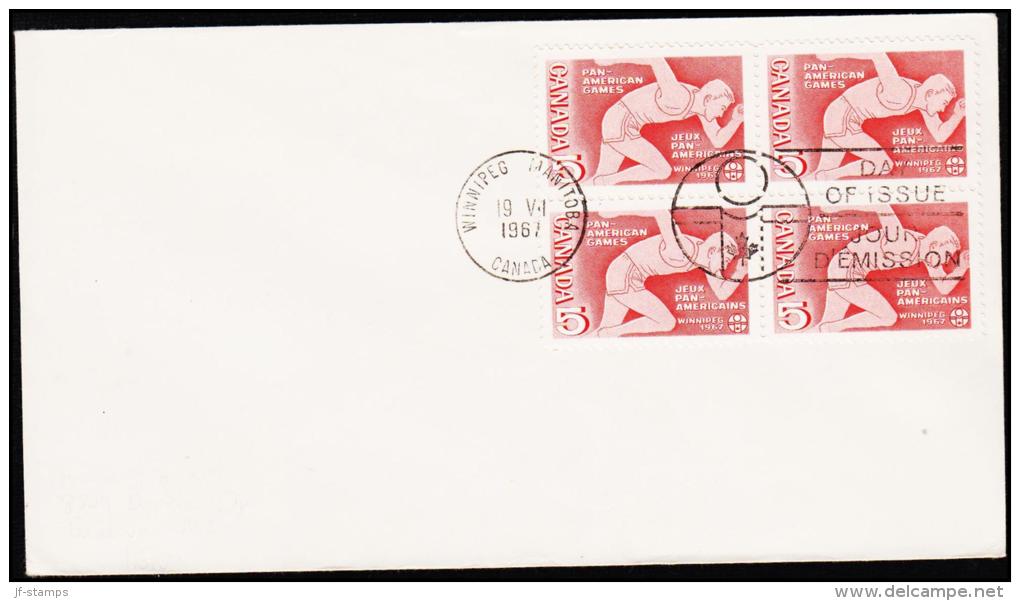 1967. SPORT. 4x 5 C. FDC WINNIPEG 19 VII 1967.  (Michel: 413) - JF177479 - Enveloppes Commémoratives