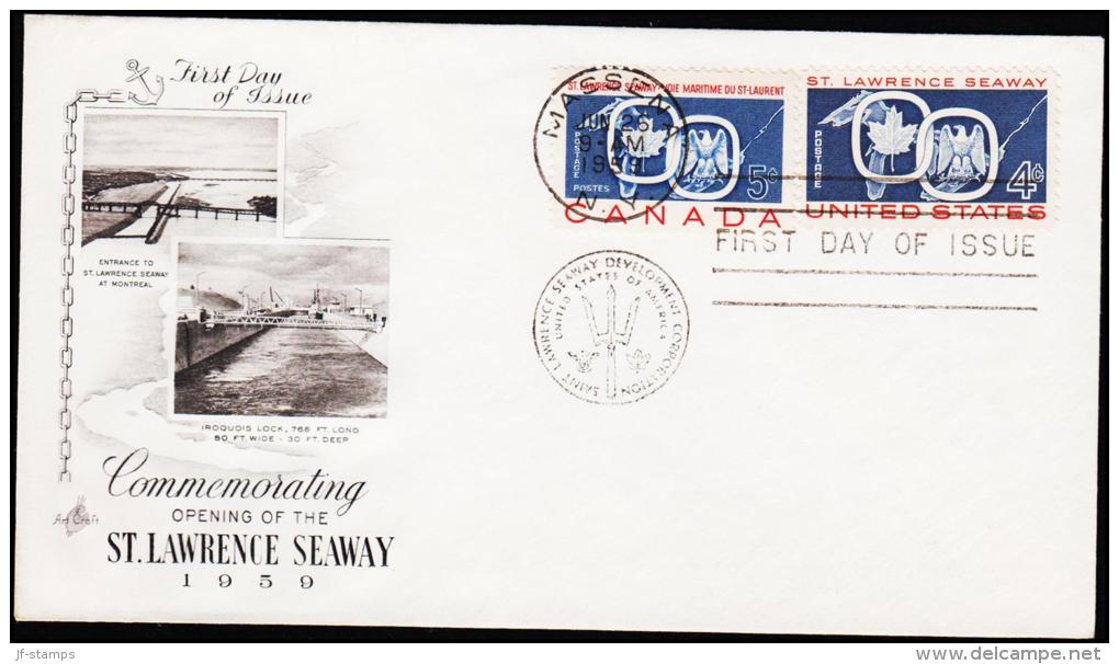 1959. 2x 5 C. ST LAWRENCE SEAWAY FDC MASSENA JUN 26 1959. US + CANADA.  (Michel: 334) - JF177476 - Gedenkausgaben