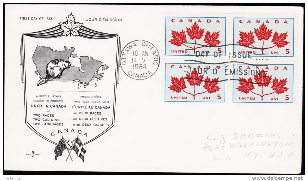 1964. 4x 5 C. AHORN FDC OTTAWA 14 V 1964.  (Michel: 361) - JF177477 - Enveloppes Commémoratives