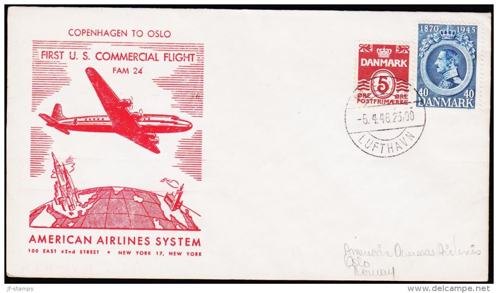 1946. FIRST US COMMERCIAL FLIGHT FAM 24 COPENHAGEN TO OSLO KØBENHAVN LUFTHAVN 6.4.46.  (Michel: ) - JF177621 - Poste Aérienne