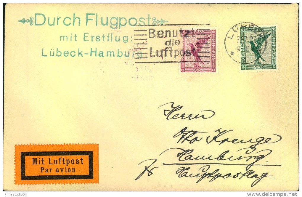 1927, "Durch Flugpost Mit Erstflug Lübeck-Hamburg" - Sonstige & Ohne Zuordnung