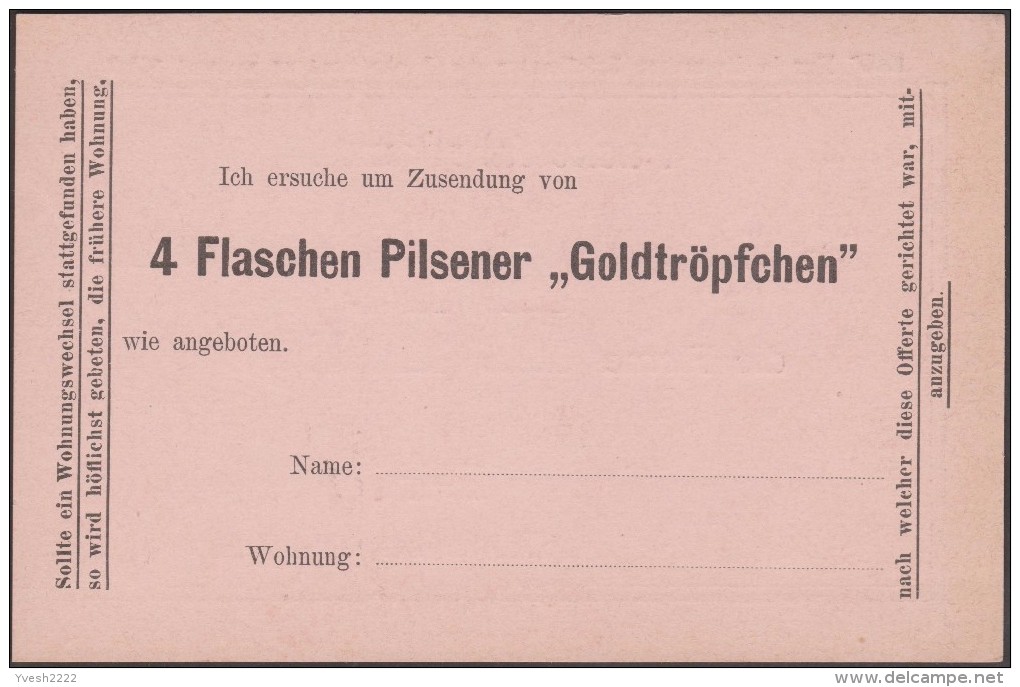 Berlin 1898. Privatganzsache, Entier Postal TSC. H. Lange, 4 Bouteilles De Bière « Goldtröpfchen », Gouttelettes D'or - Beers