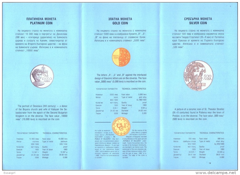 BULGARIA 1993 500,5000, 10000 LEVA COMMEMORATIVE COINS BROCHURE BOOKLET - Bulgaria
