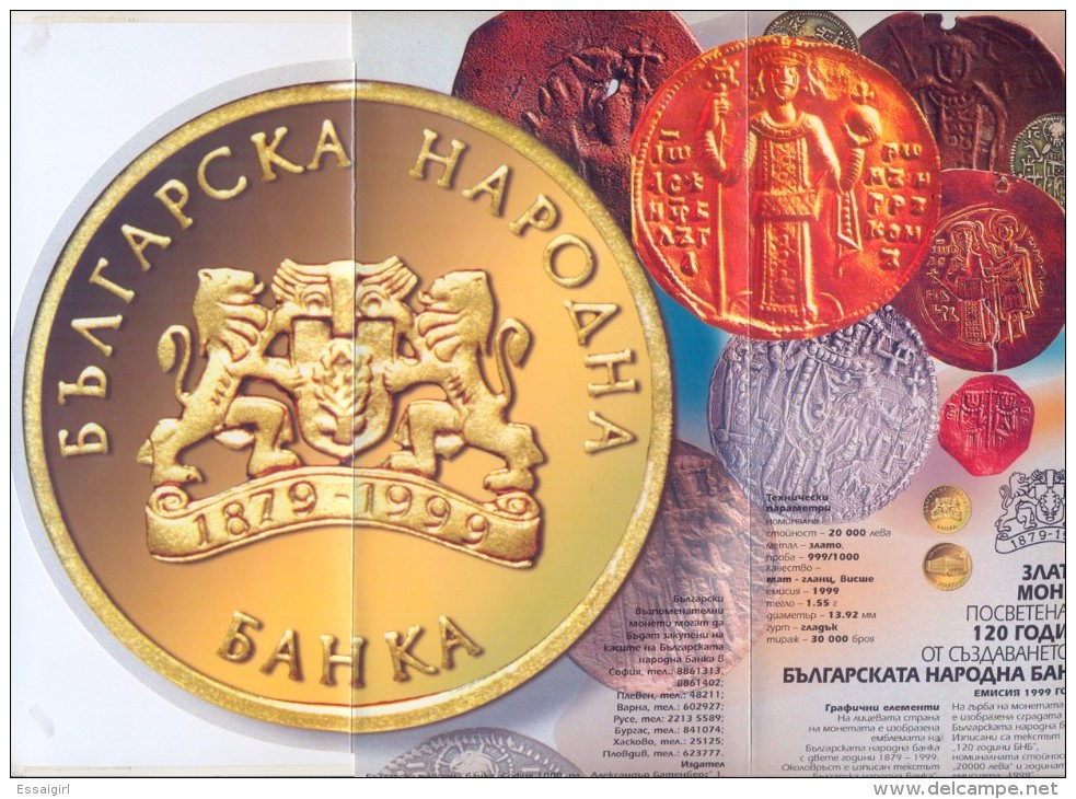 BULGARIA 1999 20 000 LEVA COMMEMORATIVE GOLD COIN BROCHURE BOOKLET - Bulgaria