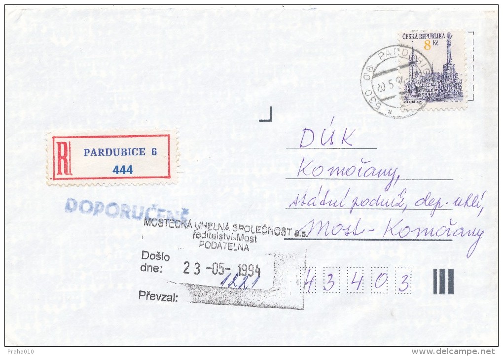K5475 - Czech Rep. (1994) 530 06 Pardubice 6 (R-label) R-letter, Tariff: 8 Kc (stamp: Shift In Horizontal Perforation !) - Variétés Et Curiosités