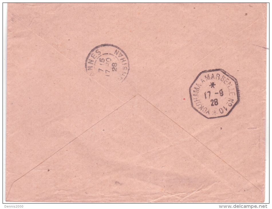 1928- Enveloppe RECC. De Saïgon Affr. à 21 Cents - Au Dos, Cad Octog. Mar. Yokohama à Marseille N°10 - Lettres & Documents