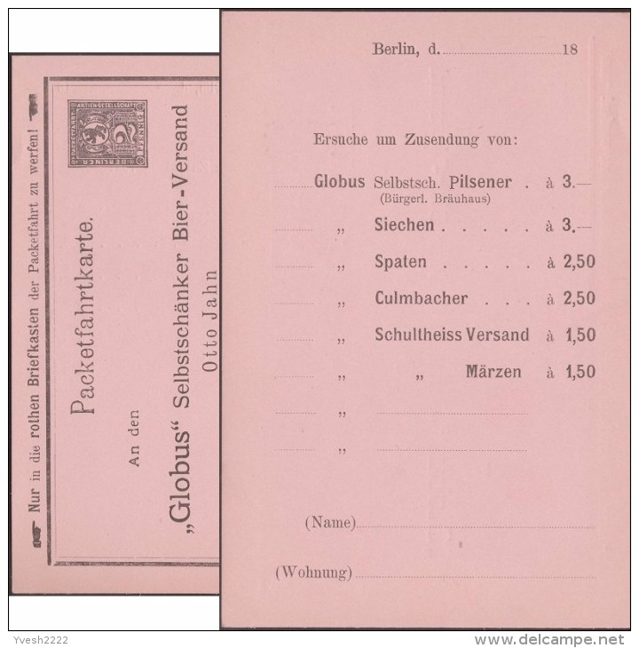 Berlin 1898. Privatganzsache, Entier Postal TSC. Otto Jahn, Appareils De Distributeurs De Bière. 6 Modèles Différents - Bier