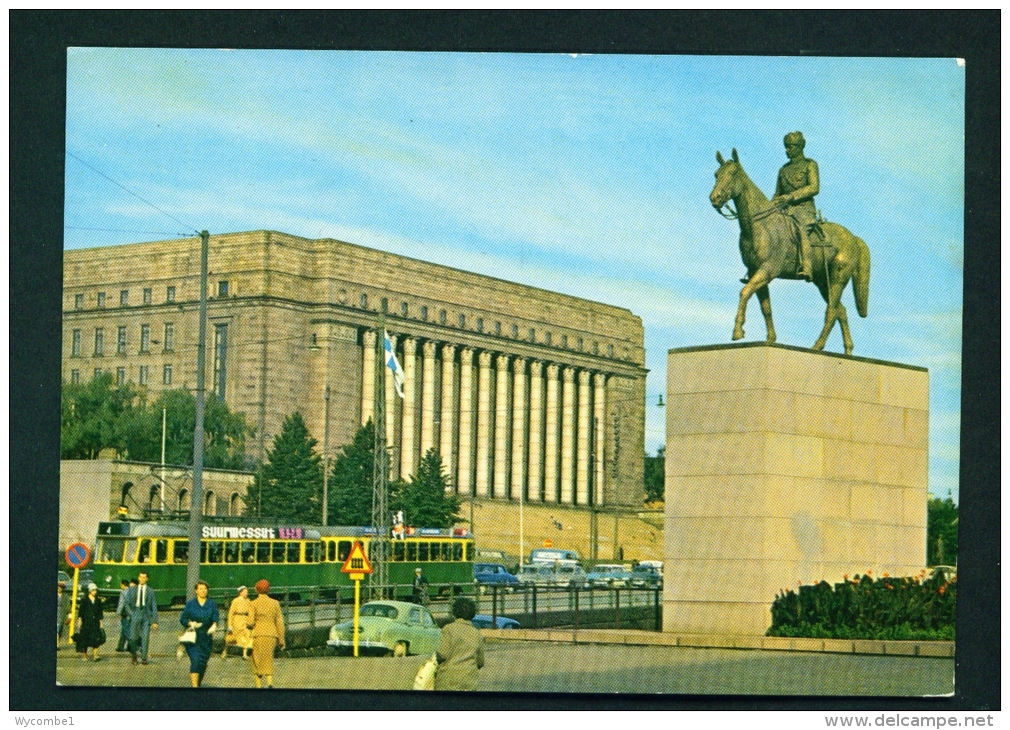 FINLAND  -  Helsinki  Parliament Building And Mannerheim Statue  Unused (except For A Few Words/date) Postcard As Scan - Finland