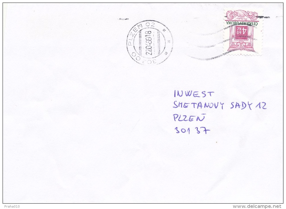 K5497 - Czech Rep. (1999) 302 00 Plzen 02 (letter) Tariff: 4,60 Kc (stamp: "Archit." - Shift In Vertical Perforation !) - Variétés Et Curiosités