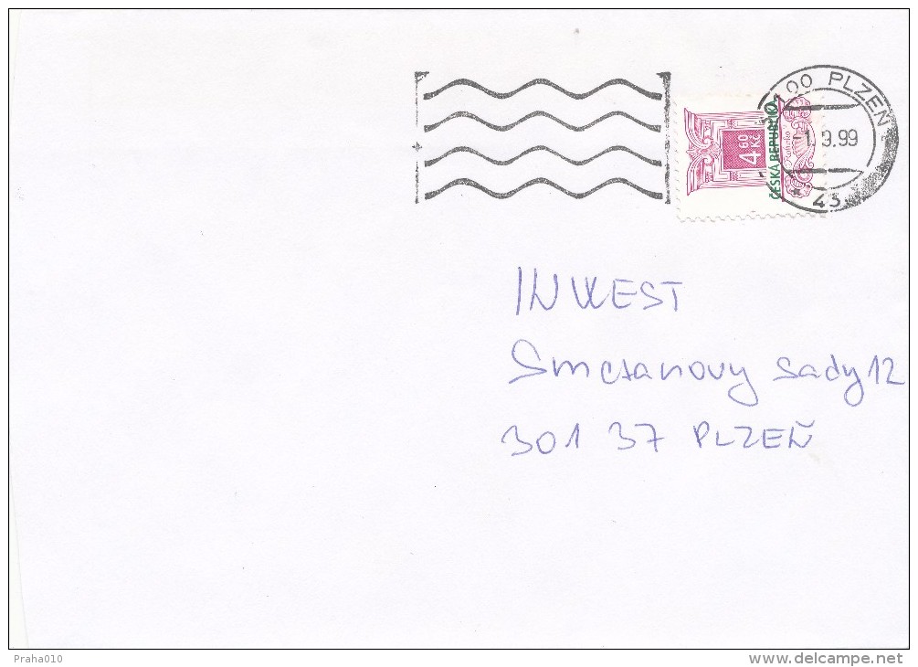 K5498 - Czech Rep. (1999) 301 00 Plzen 1 (letter) Tariff: 4,60 Kc (stamp: "Architec." - Shift In Vertical Perforation !) - Abarten Und Kuriositäten