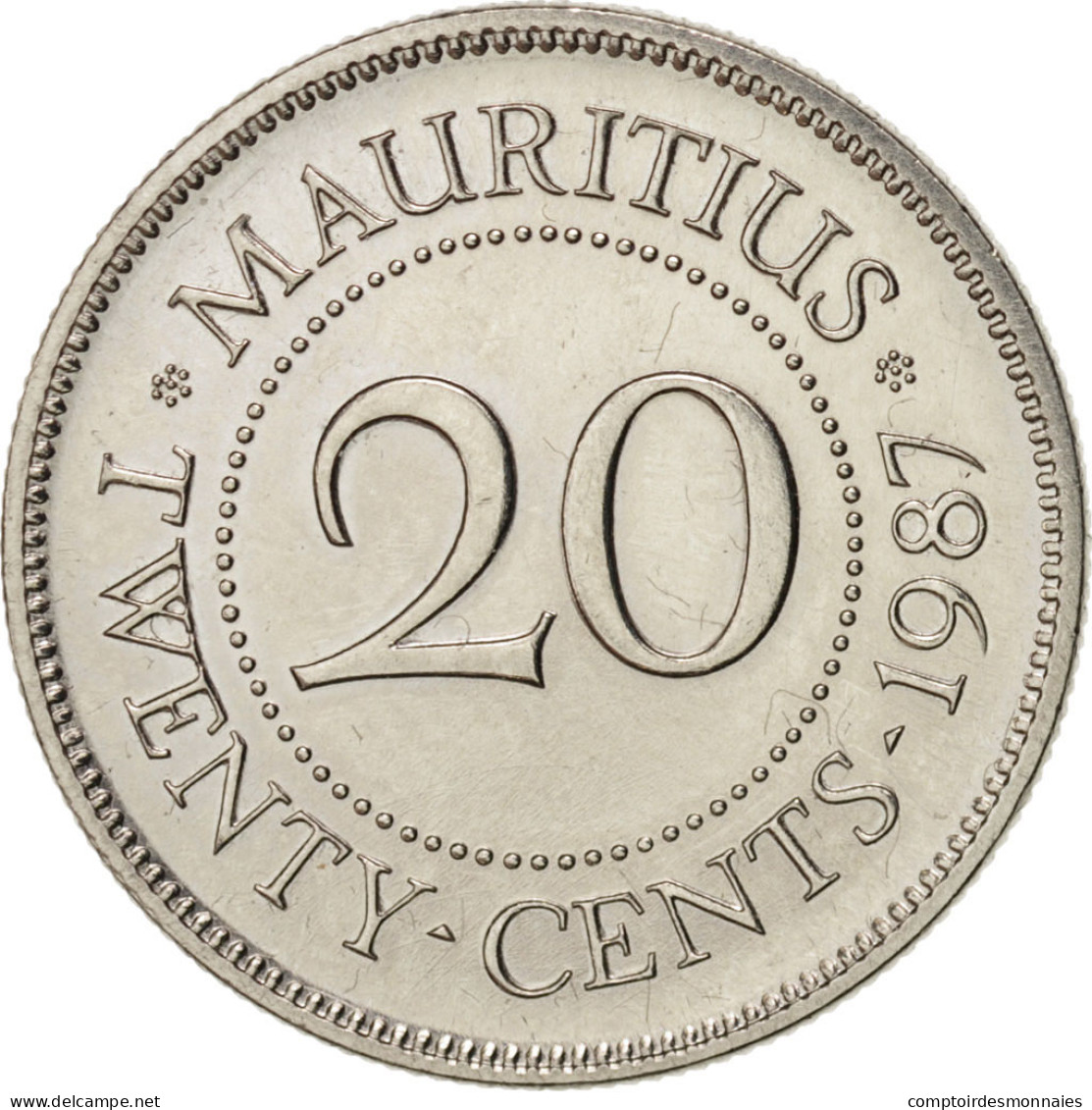 Monnaie, Mauritius, 20 Cents, 1987, SUP, Nickel Plated Steel, KM:53 - Mauritius