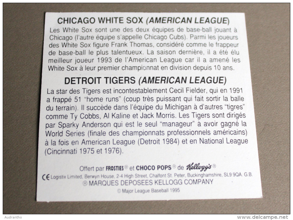 Autocollant Basket NBA Chicago White Sox Detroit Tigers Pub Frosties 1995 - Autres & Non Classés