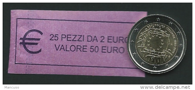 ITALIA 2015 - ROLL 2 EURO COMM. 30 ANNI BANDIERA  ORIGINALE ZECCA - DATA VISIBILE - FDC - Rollen