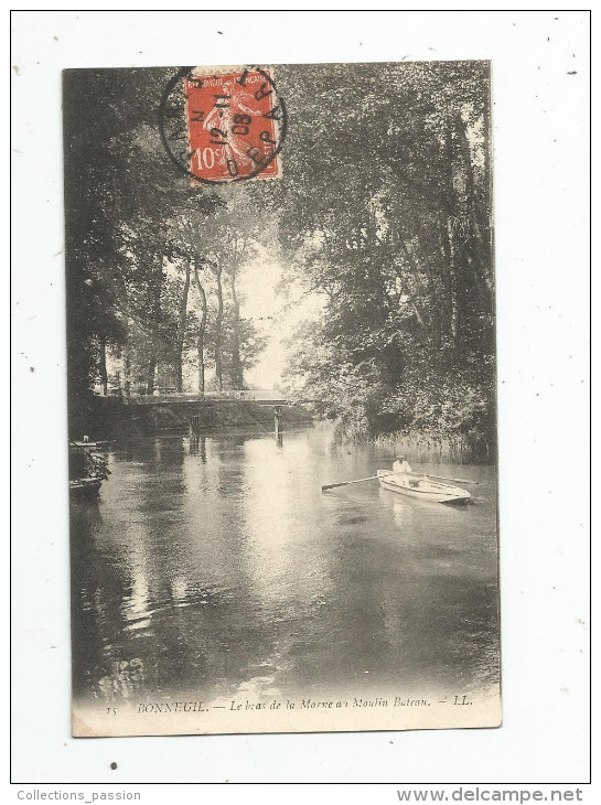 Cp , 94 , BONNEUIL , Le Bras De La Marne Au Moulin Bateau , Voyagée 1908 - Bonneuil Sur Marne