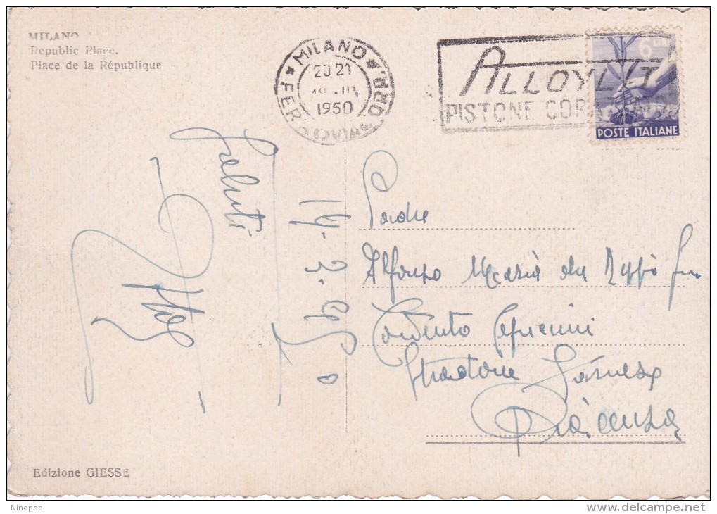 Italy 1950 Used Postcard Milano Piazzale Della Repubblica, Postmark Alloylit - Stamped Stationery