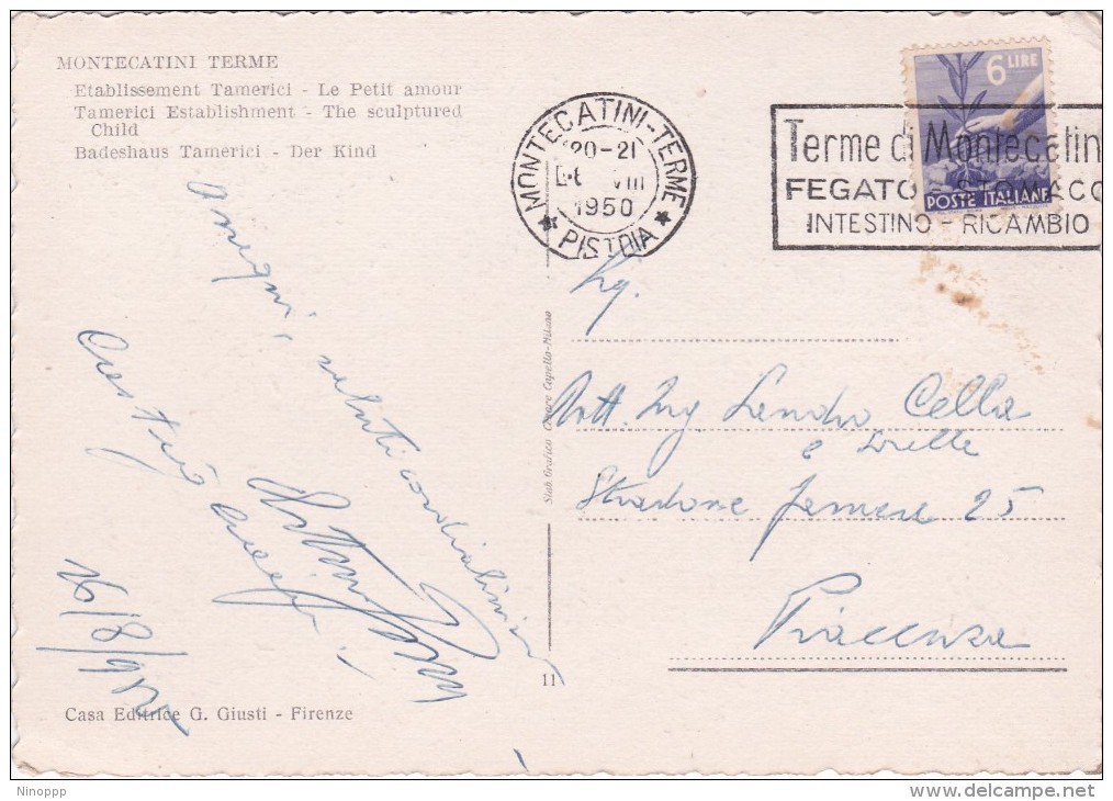 Italy 1950 Used Postcard Montecatini Terme, Postmark Terme Di Montecatini - Stamped Stationery