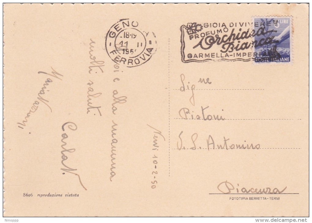 Italy 1950 Used Postcard Nervi Passeggiata A Mare, Postmark  Gioia Di Vivere Profumo Orchidea Bianca - Stamped Stationery