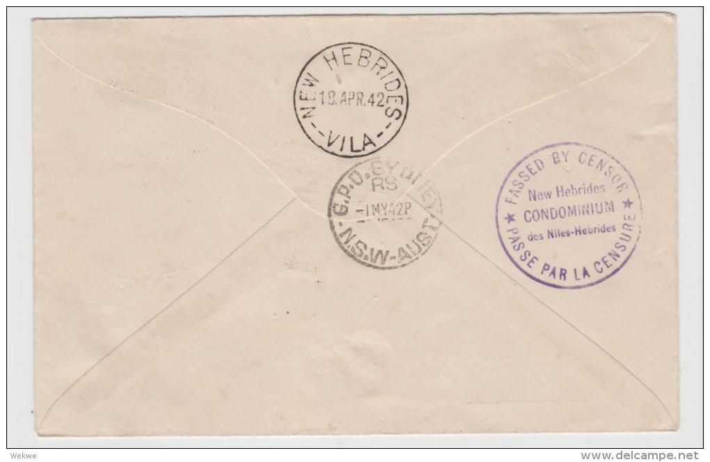 FDI009 / Nouvielles Hebrides France Libre 1942,  Einschreiben Mit Zensur - Briefe U. Dokumente