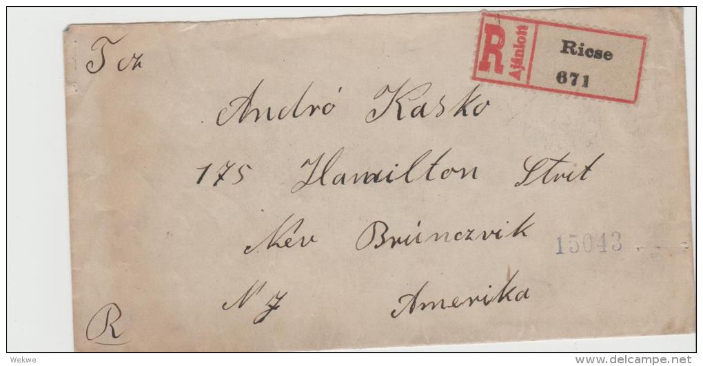 Ung238 /- UNGARN -   Einschreiben 1922 Nach USA Mit 2 50 K Marken (Schutzpatron) Ricse Nach Brunswick - Briefe U. Dokumente