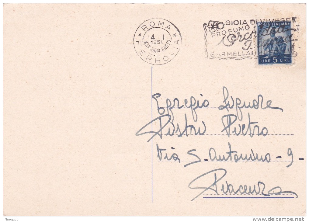 Italy 1950 Used Postcard Roma Studium Christi, Postmark Gioia Di Vivere Profumo Orchidea Bianca - Stamped Stationery