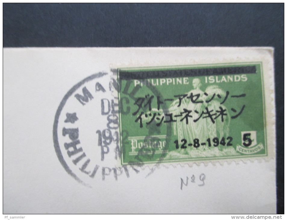 Japanische Besetzung Der Philippinen 1942 FDC / Sonderbeleg. Passed By Censor Japanese Military Police. Fall Of Gataan - Philippinen