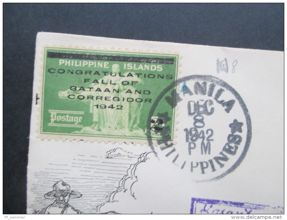 Japanische Besetzung Der Philippinen 1942 FDC / Sonderbeleg. Passed By Censor Japanese Military Police. Fall Of Gataan - Philippinen