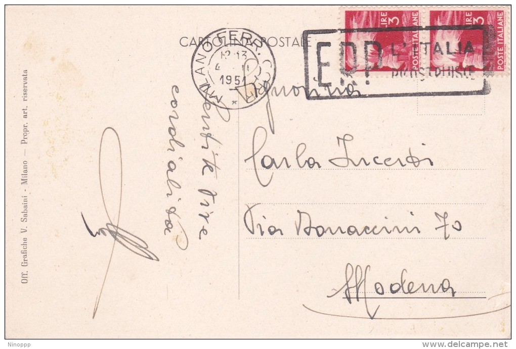 Italy 1951 Used Postcard Milano Piazza Del Duomoe, Postmark E.R.P. - Interi Postali