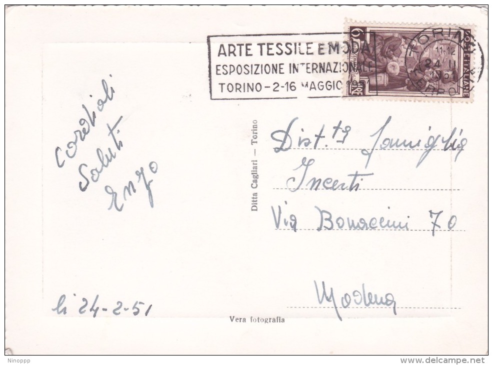 Italy 1951 Used Postcard Torino Gran Madre, Postmark Arte Tessile E Moda - Entiers Postaux