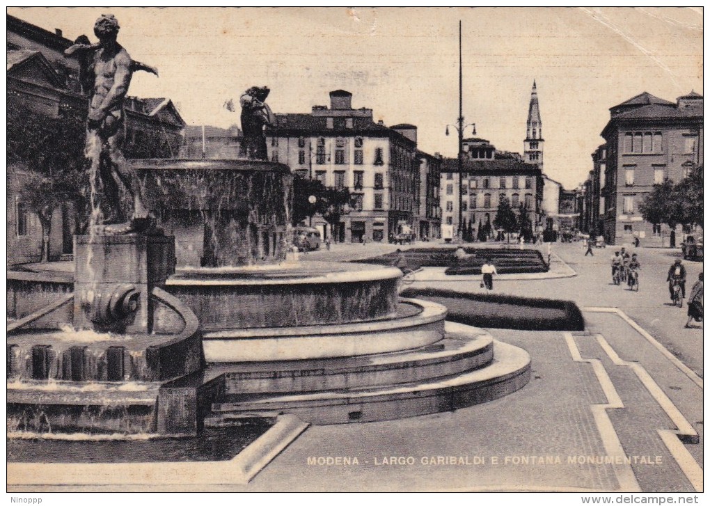 Italy 1951 Used Postcard, Modena Largo Garibaldi E Fontana, Postmark Obbligazioni 6% IMI Credito Navale - Stamped Stationery