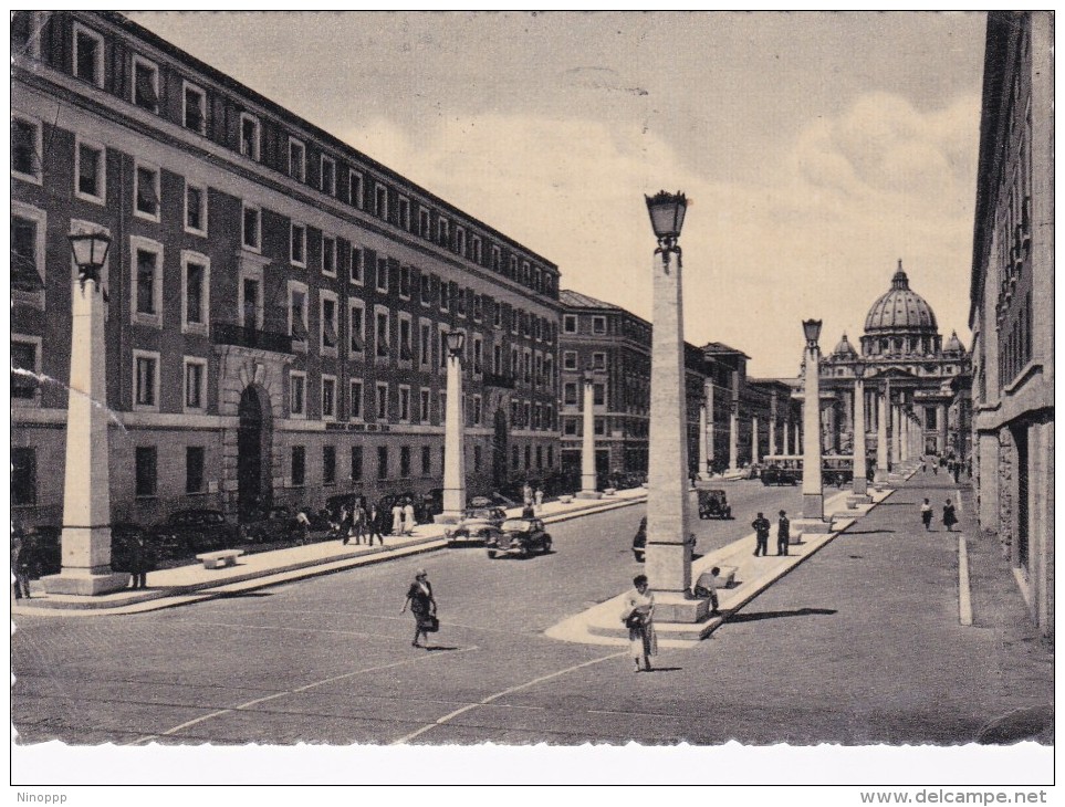 Italy 1951 Used Postcard, Roma Via Della Conciliazione, Postmark Visitate La Fiera Di Trieste - Postwaardestukken