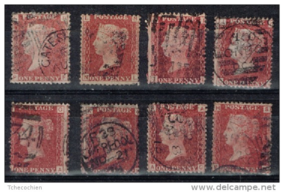 Grande-Bretagne - 1858 - Y&T 8 X N° 26, Planches 105, 120, 121, 184, 192, 195, 200, 203 - Oblitérés