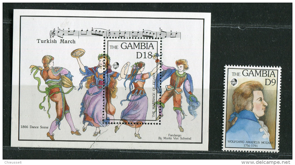 Gambie ** Bloc 166 Et Timbre N° 1254   - Bi-centenaire De La Mort De Mozart - Gambia (1965-...)