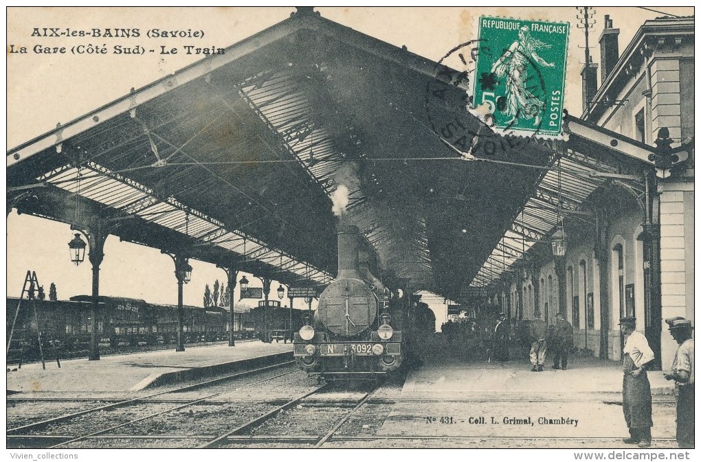 Aix Les Bains (73 - Savoie) La Gare Coté Sud - Le Train - Locomotive N°3092 Direction De Geneve, Lyon, Paris, Londres... - Aix Les Bains