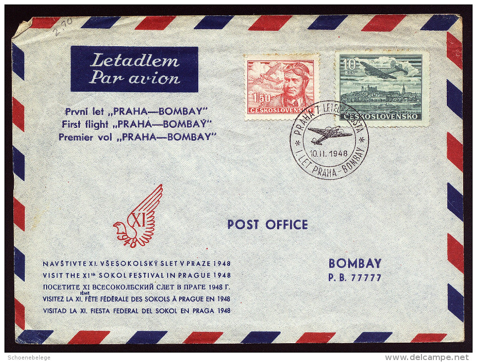 A3606) Czechoslovakia CSR 2 First Flight Covers From Praha 1948 - Corréo Aéreo